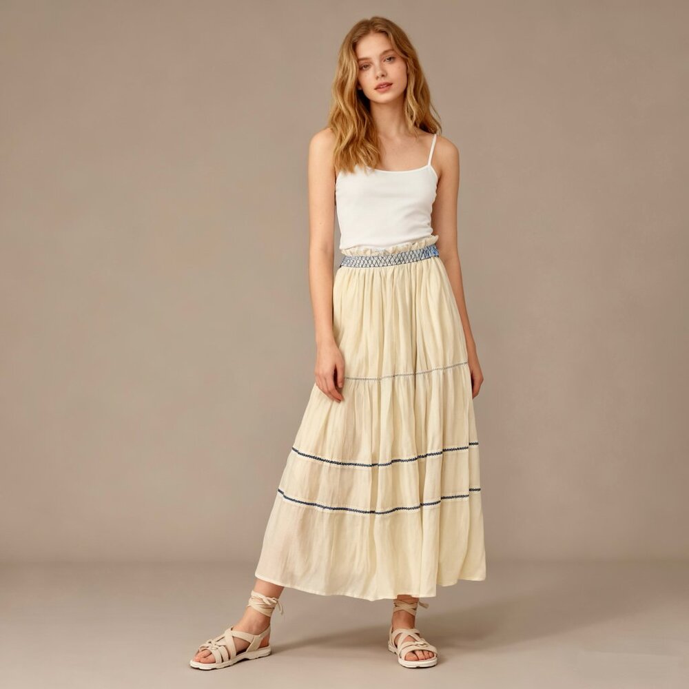 $385 NWOT See by Chloé Off-White Embroidered Maxi Skirt Size 36/M Pull-On